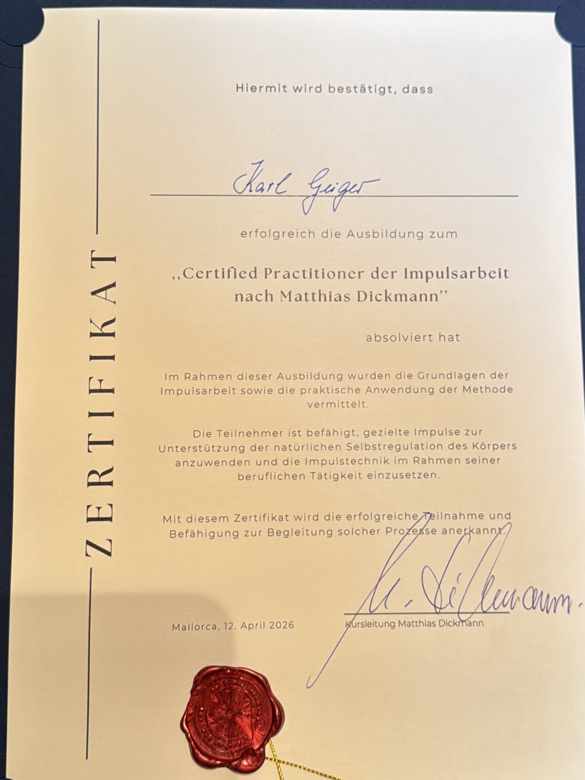 Zertifikat Karl Geiger